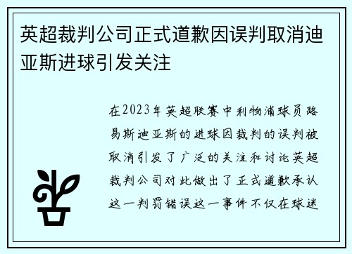 英超裁判公司正式道歉因误判取消迪亚斯进球引发关注