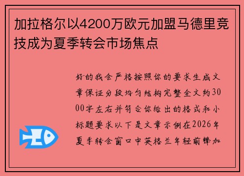 加拉格尔以4200万欧元加盟马德里竞技成为夏季转会市场焦点